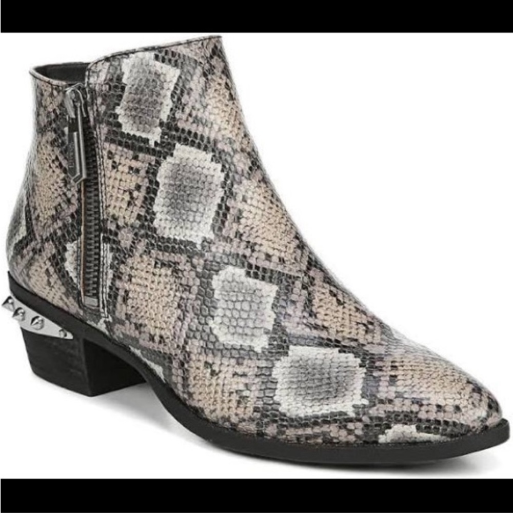 Sam Eldelman reptile/snake print studded heel booties